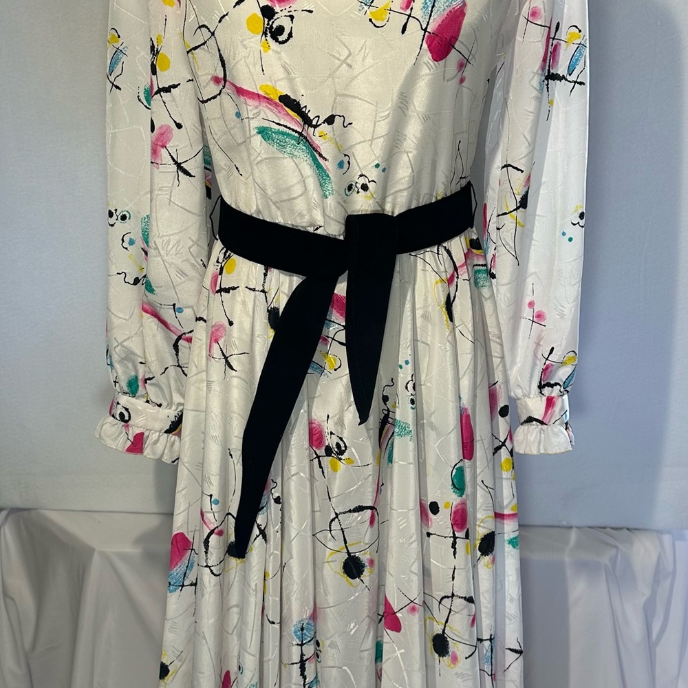 Vintage Clarissa Graffiti Print Long Sleeve Dress Size 4